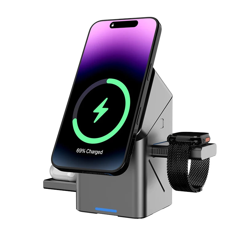 15W 3-in-1 Magnetic Wireless Charging Station - Luxxs