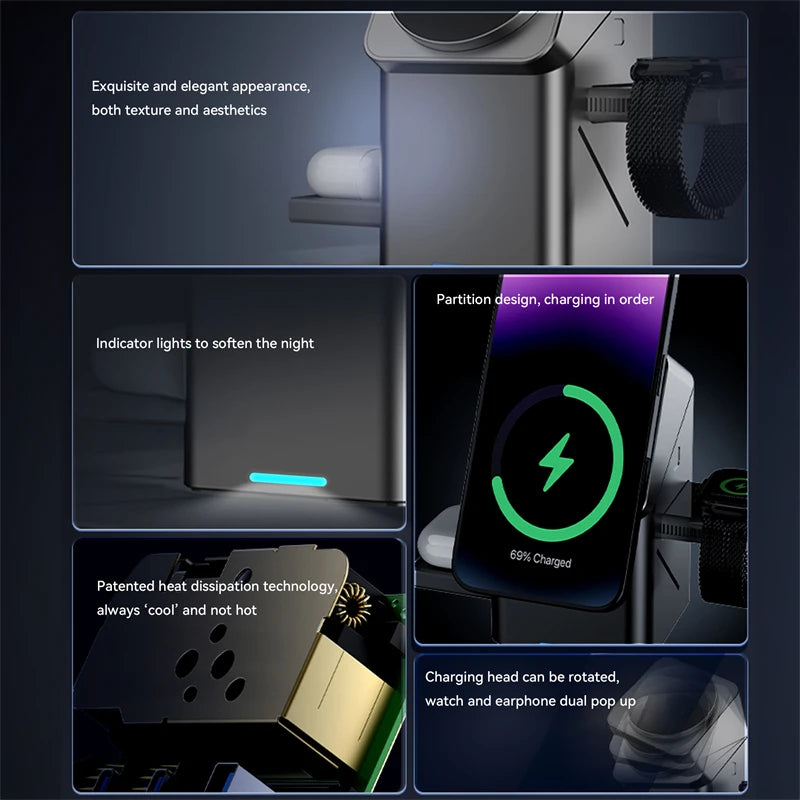 15W 3-in-1 Magnetic Wireless Charging Station