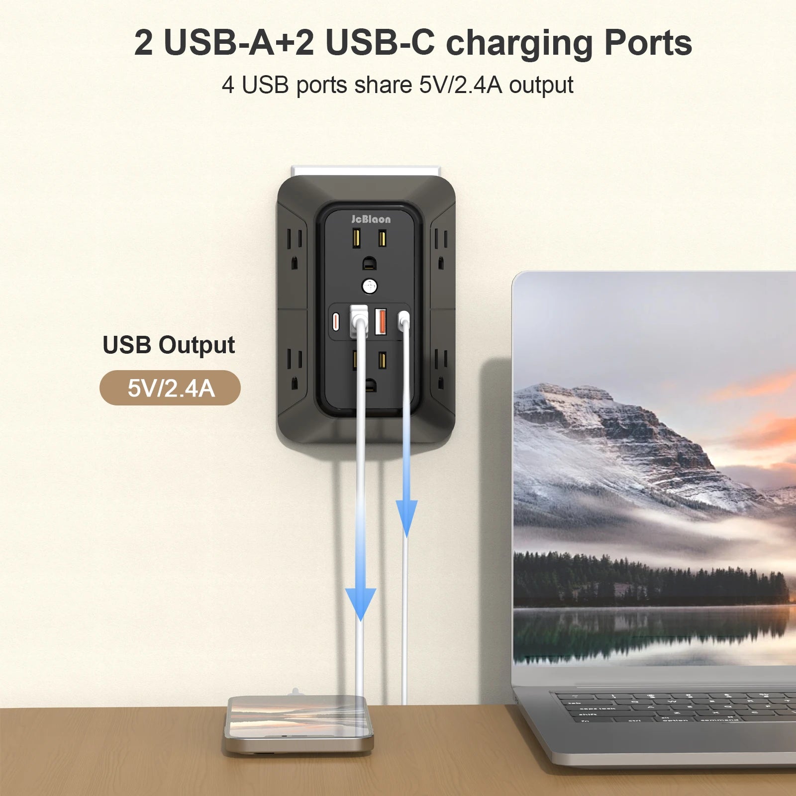 Multi-Plug Outlet Surge Protector- 2 USB-C - Luxxs