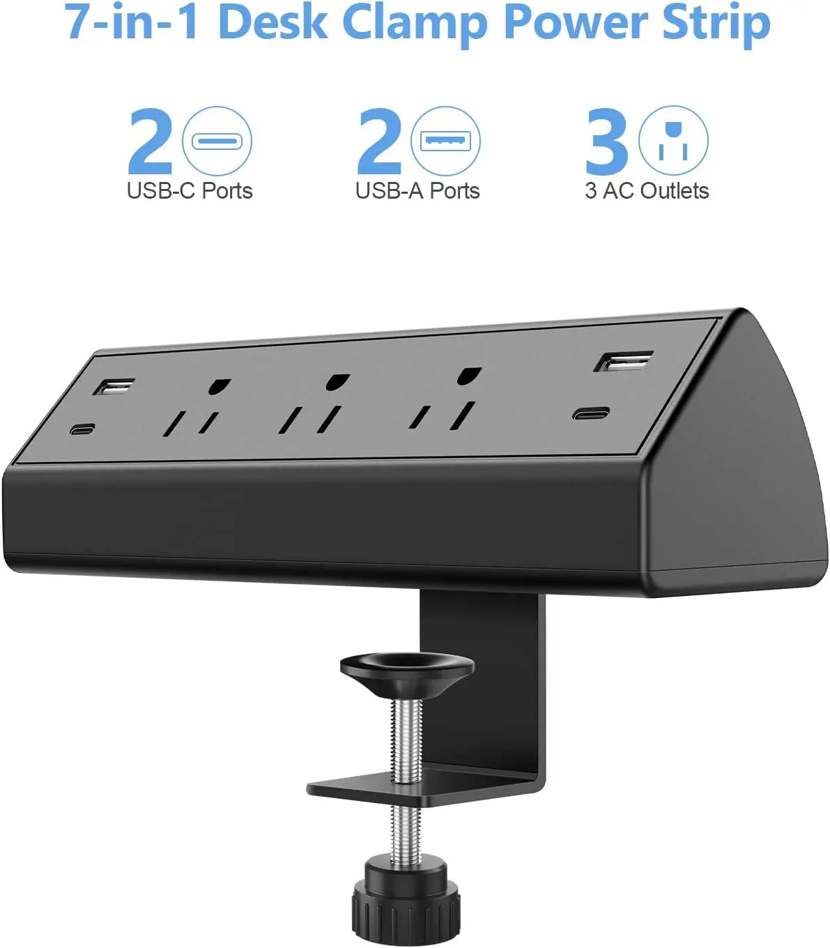 Multi-Plug Outlet Surge Protector, 2 USB-C PD 20W, 2 USB-A, 3 Outlets.