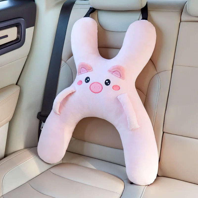 Soft plush kids' car travel neck pillow close-up