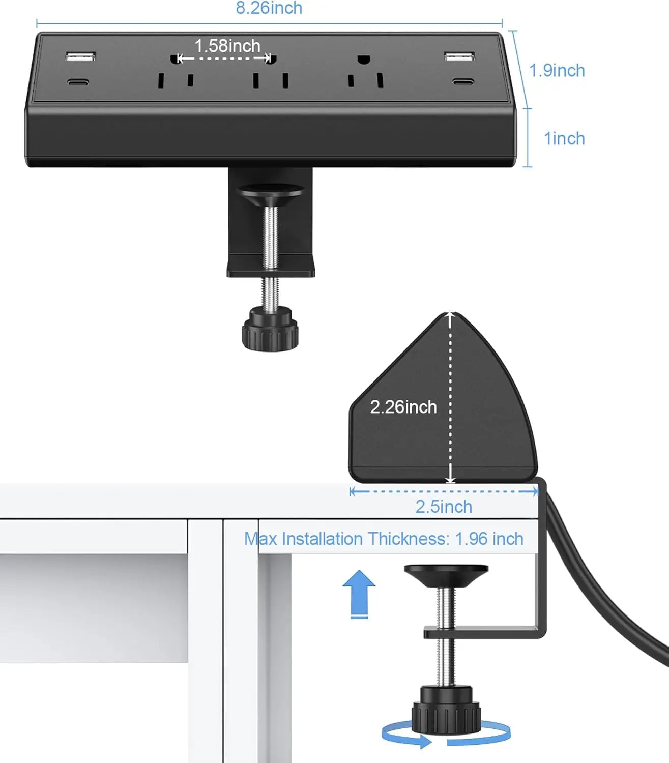 Multi-Plug Outlet Surge Protector, 2 USB-C PD 20W, 2 USB-A, 3 Outlets.