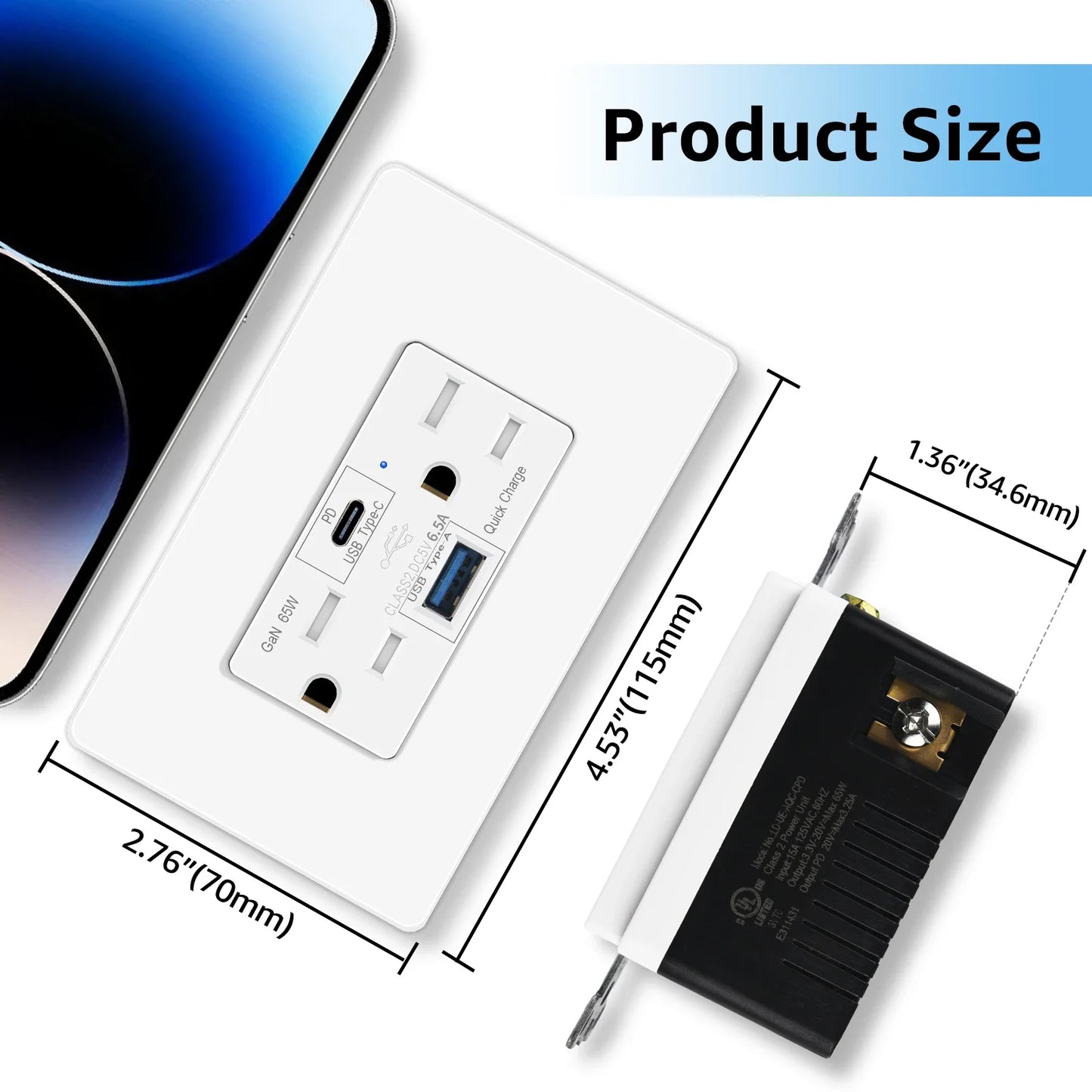 65W Fast Charging Receptacle Plug