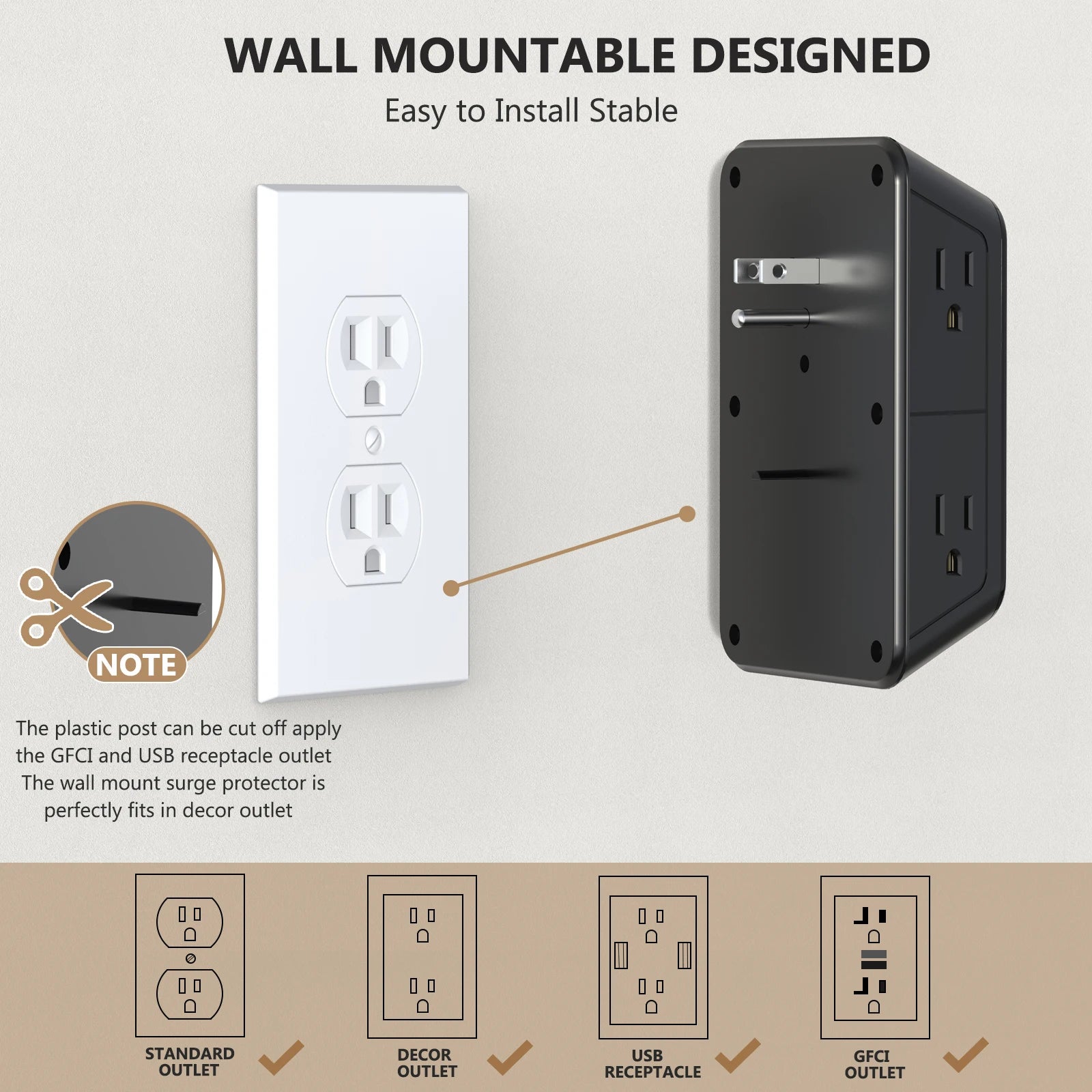 Multi-Plug Outlet Surge Protector- 2 USB-C - Luxxs