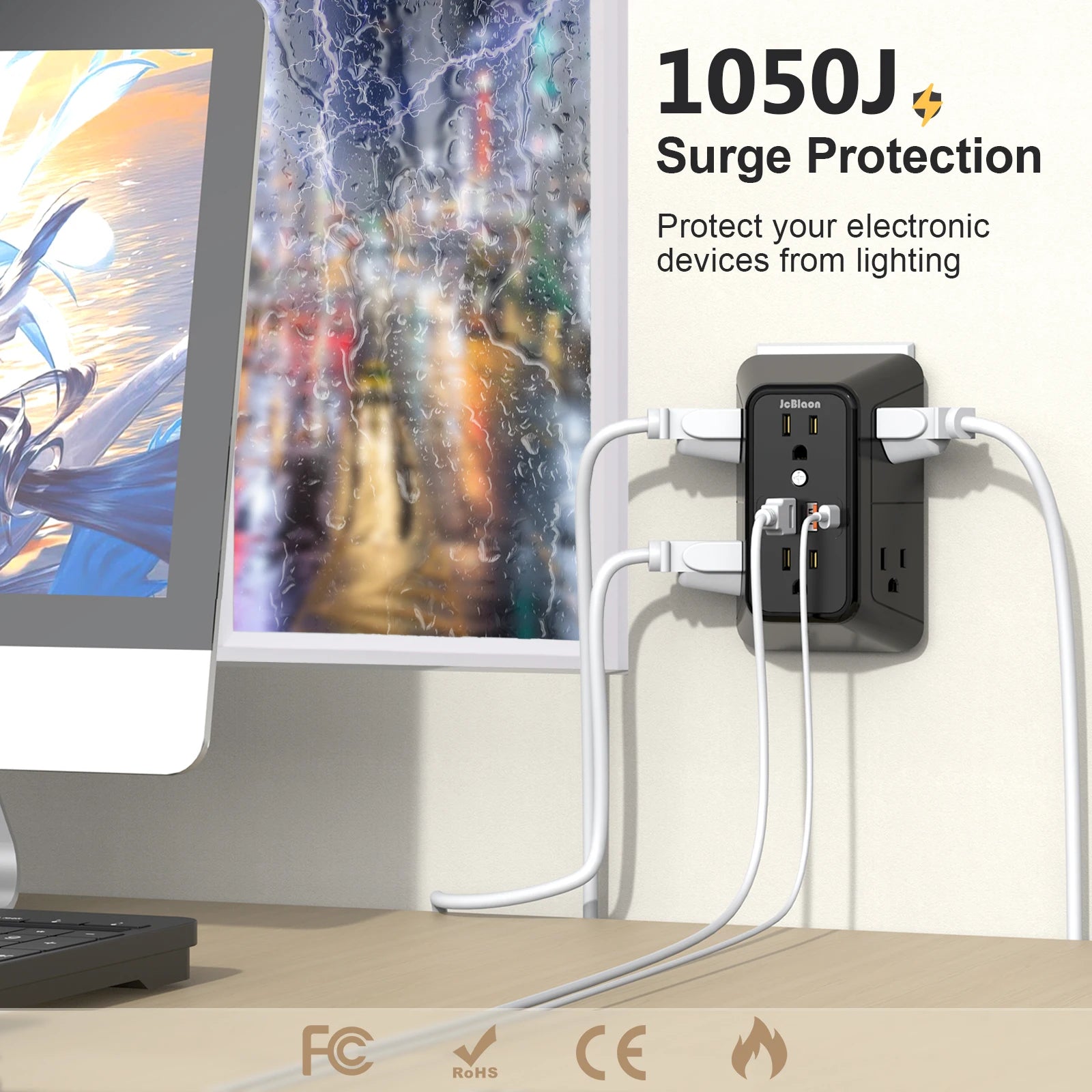 Multi-Plug Outlet Surge Protector- 2 USB-C - Luxxs