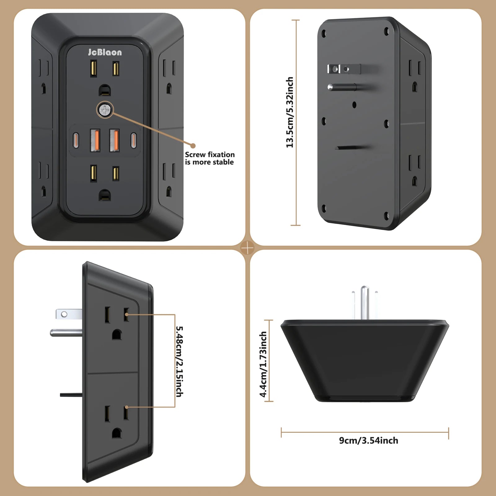 Multi-Plug Outlet Surge Protector- 2 USB-C - Luxxs
