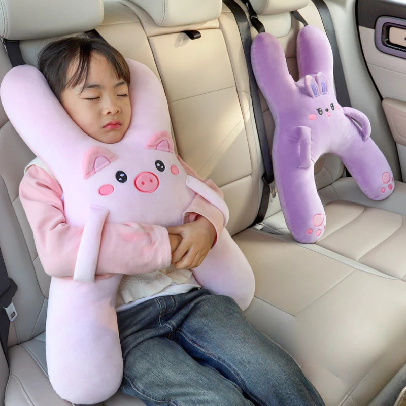 Kids' car travel neck pillow with seat belt support