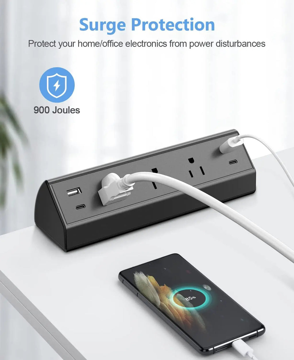 Multi-Plug Outlet Surge Protector, 2 USB-C PD 20W, 2 USB-A, 3 Outlets.
