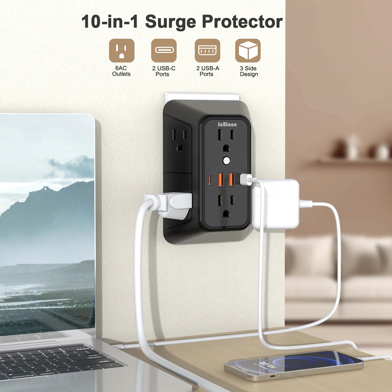 Multi-Plug Outlet Surge Protector- 2 USB-C - Luxxs