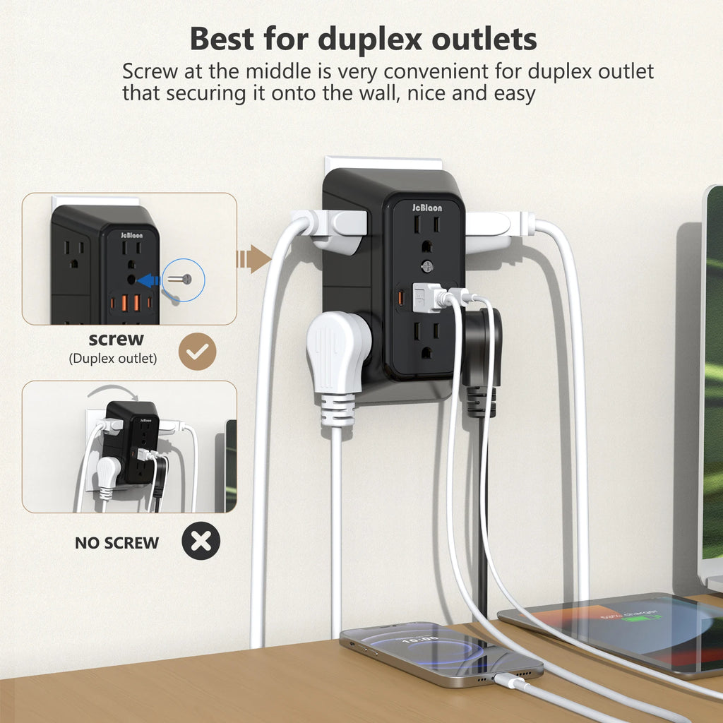 Multi-Plug Outlet Surge Protector- 2 USB-C – LUXXS