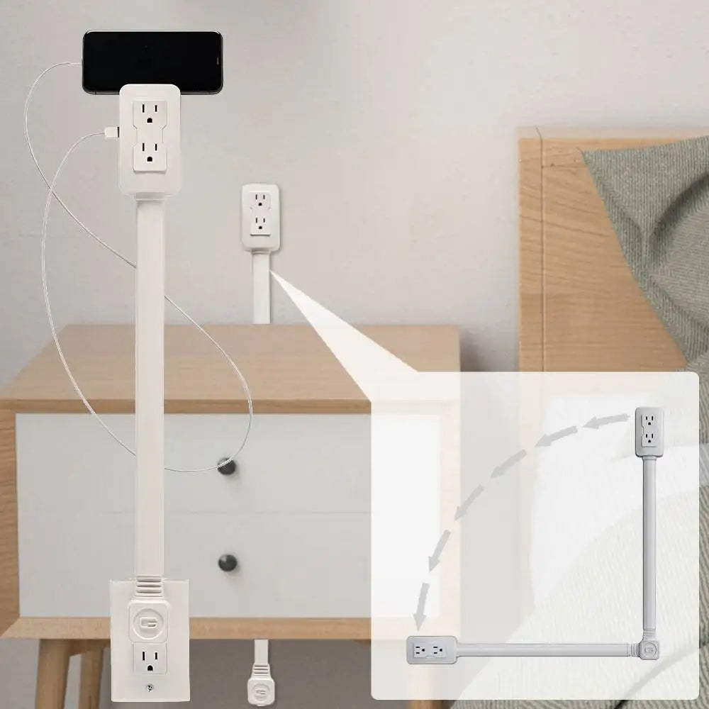 Luxxs Outlet Extender with USB-A USB-C & 2 AC Outlets Extendable 22-34" Rotatable 180° for Couches Desks Nightstands - Luxxs